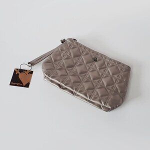 NWT Sugarfree shiny effect dark grey quilted design faux leather cosmetic bag